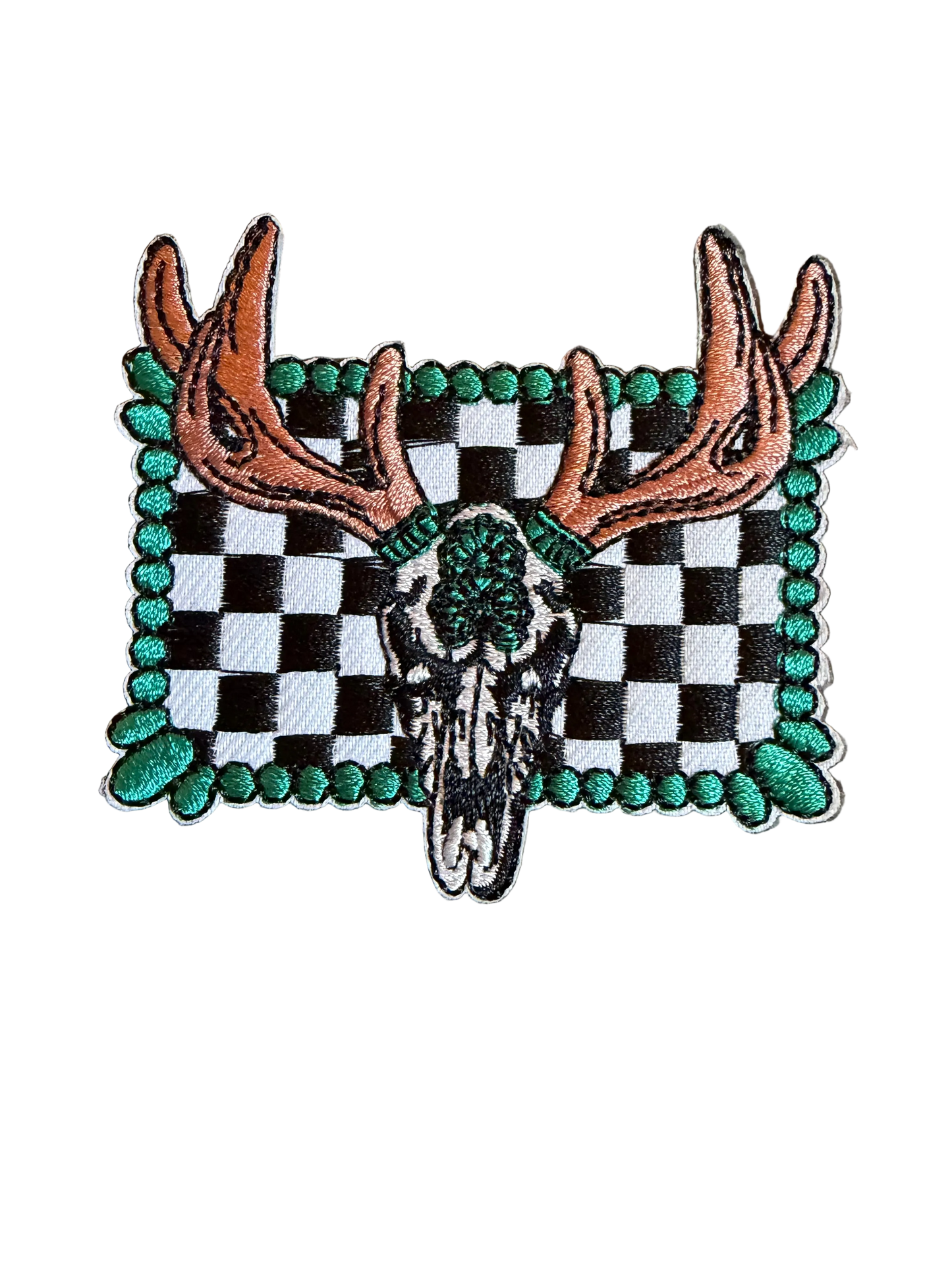 Checkered Cattle Skull Turquoise Patch 12o