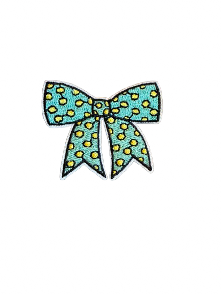 Small Teal and Lime Polka Dot Bow Patch