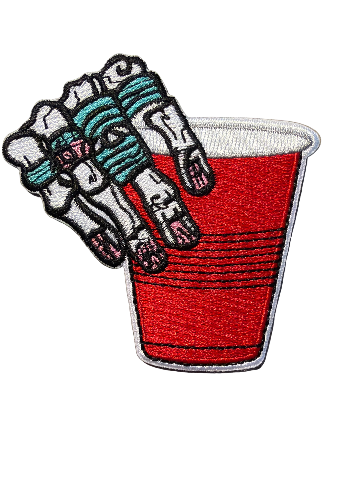 Red Solo Cup Skull Hand Patch 16m