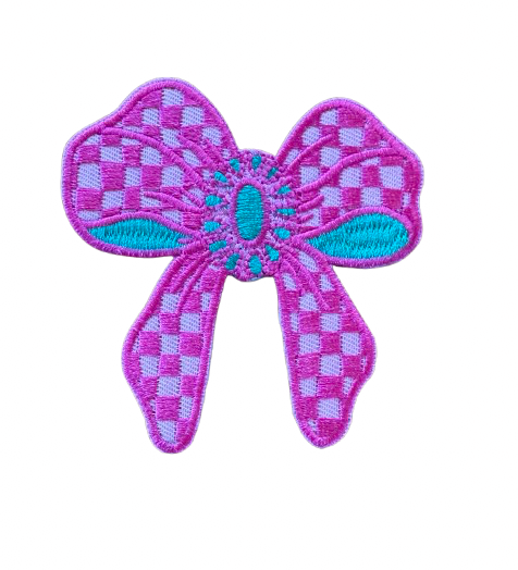 Pink Checkered and Turquoise Bow Patch 8q