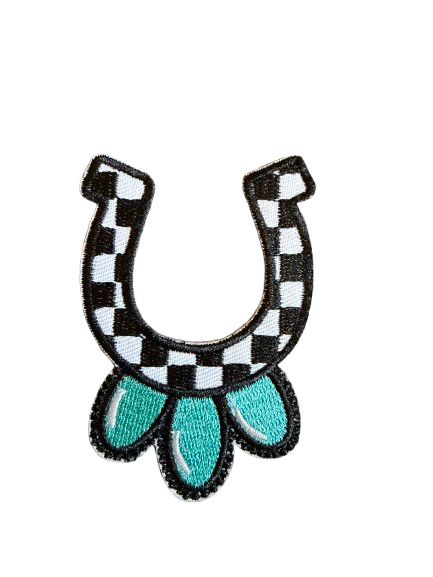 Checkered Horseshoe Turquoise Patch 13r