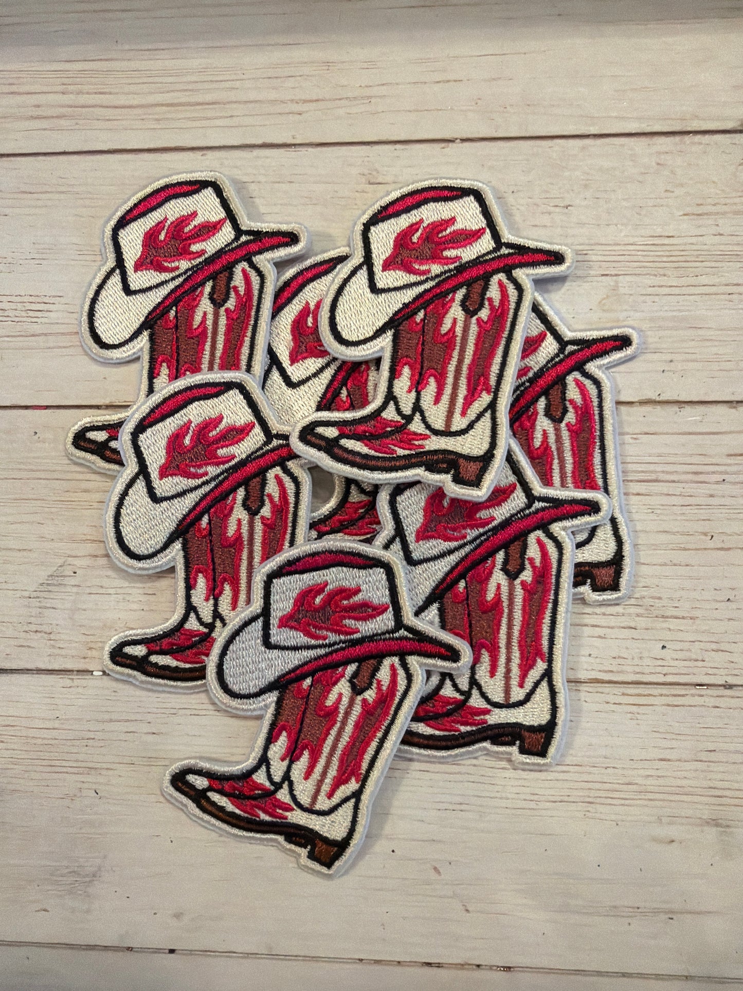 Pink Flame Cowboy Boots and Hat Patch