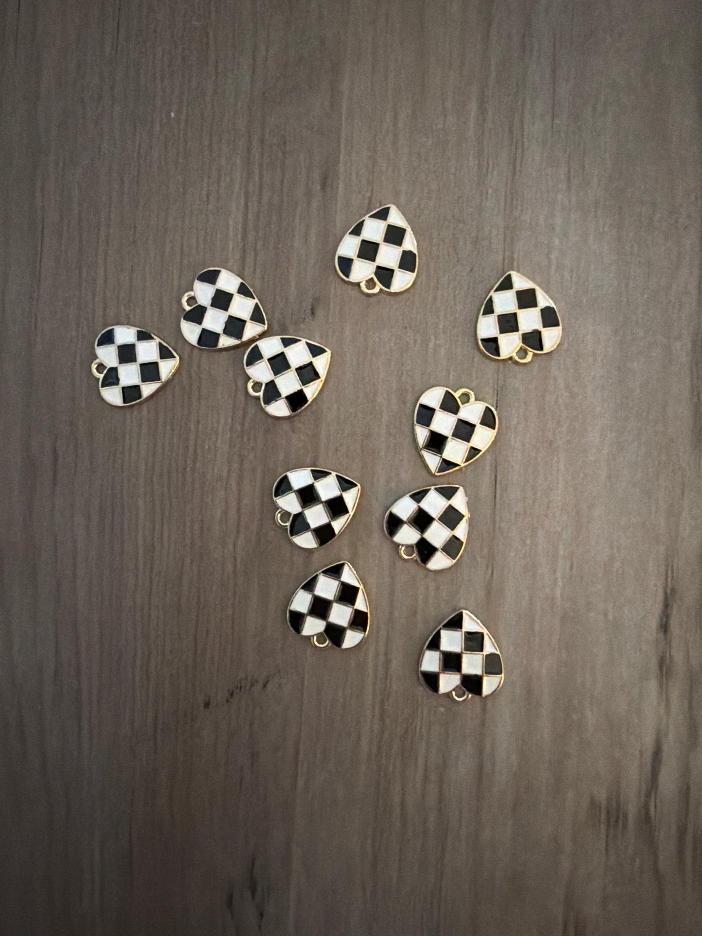Black Checkered Heart Charm Lot