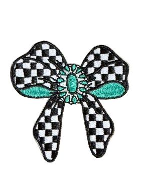 Checkered Bow With Turquoise Patch 13p