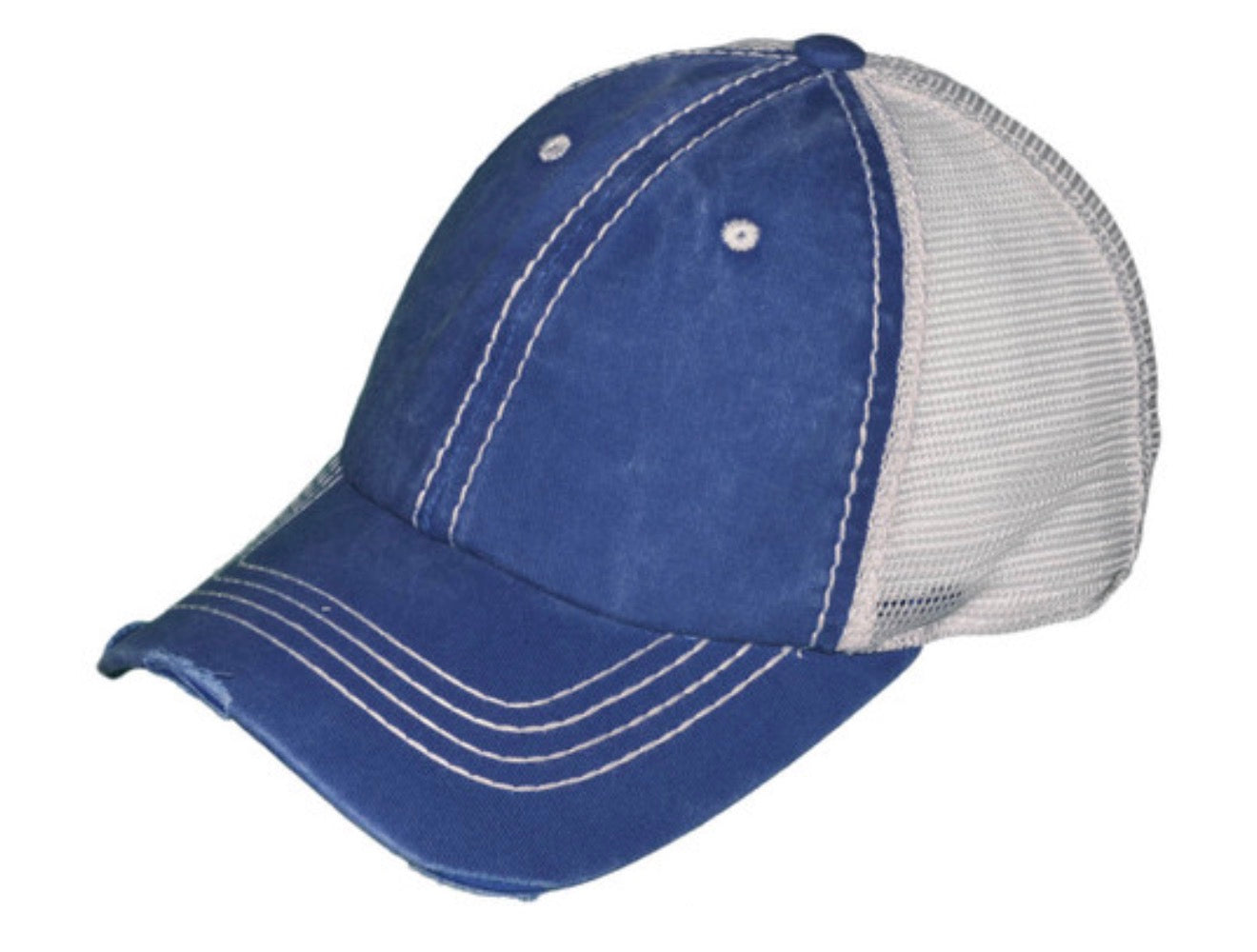 Royal/White Vintage Distressed Low Profile Trucker Hat