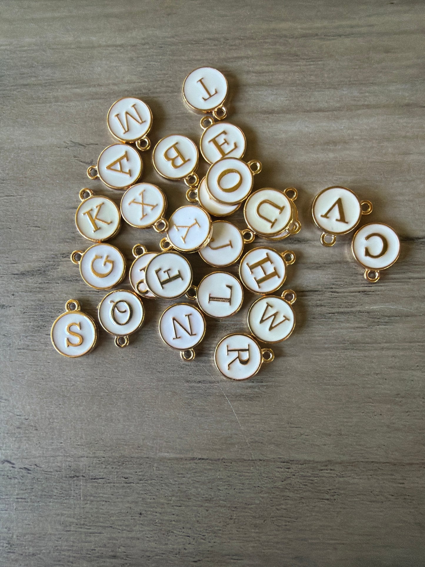 White alphabet Charm Lot