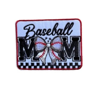 Baseball Mom Checkered Rectangle Patch