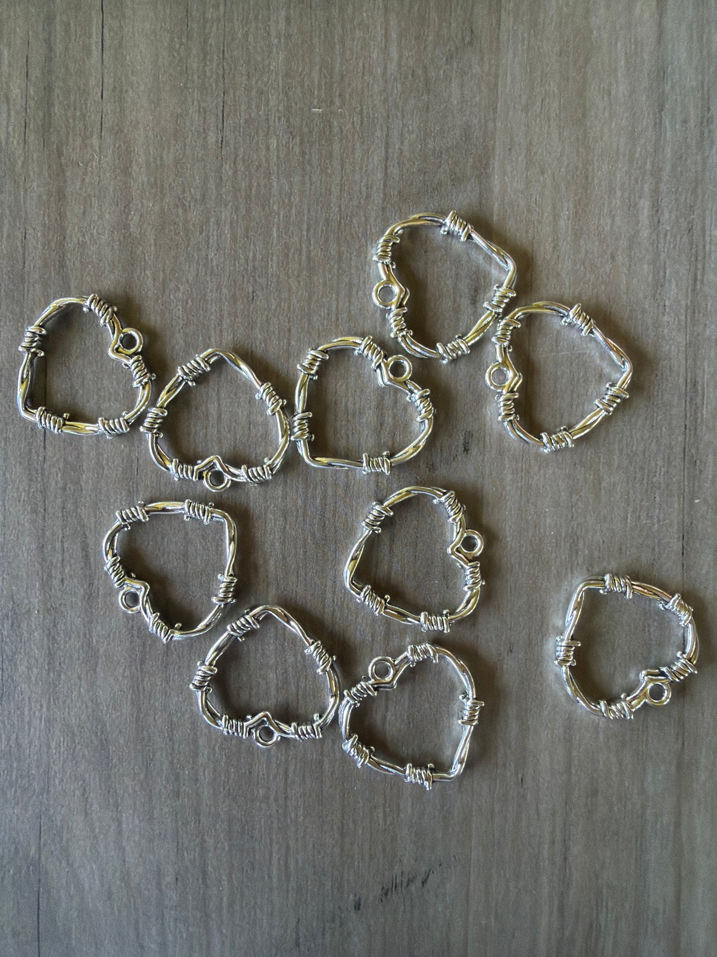 Silver Barbed Wire Heart Charm Lot