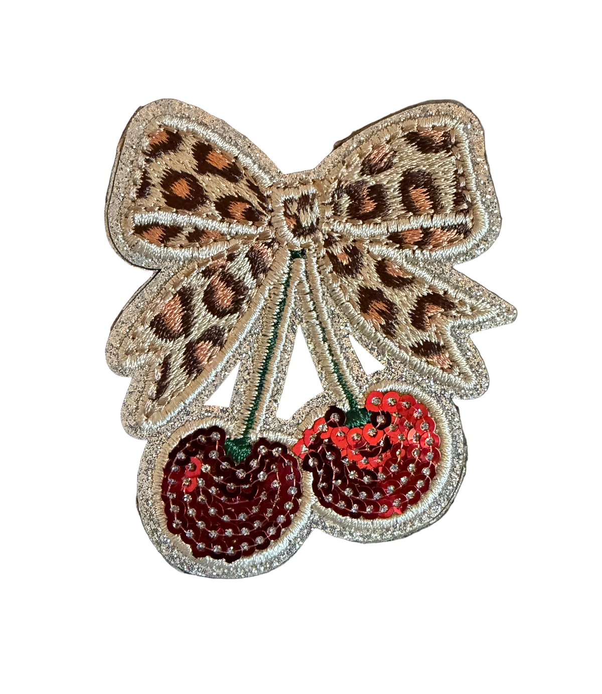 Sequin Cherry Leopard Bow Patch