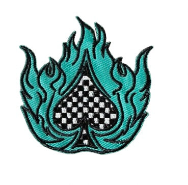 Checkered Spade Teal Flame Patch 10qq