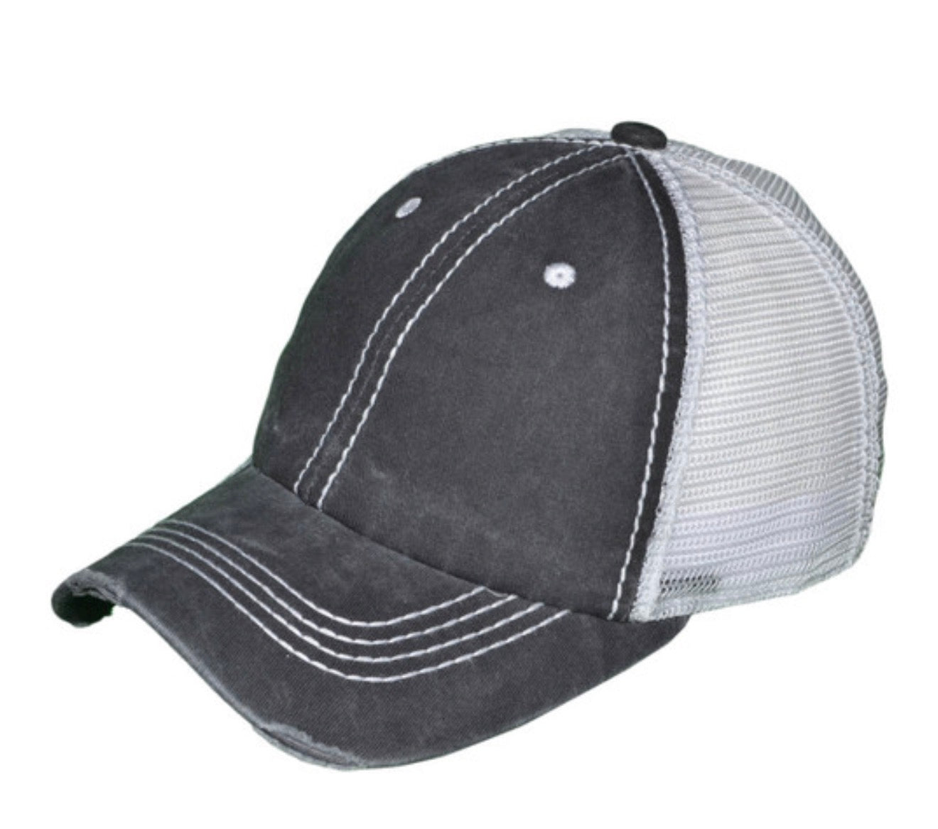 Charcoal/White Vintage Distressed Low Profile Trucker Hat
