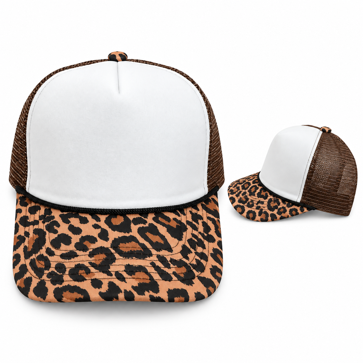 White Foam Leopard Brown Mesh Trucker Hat