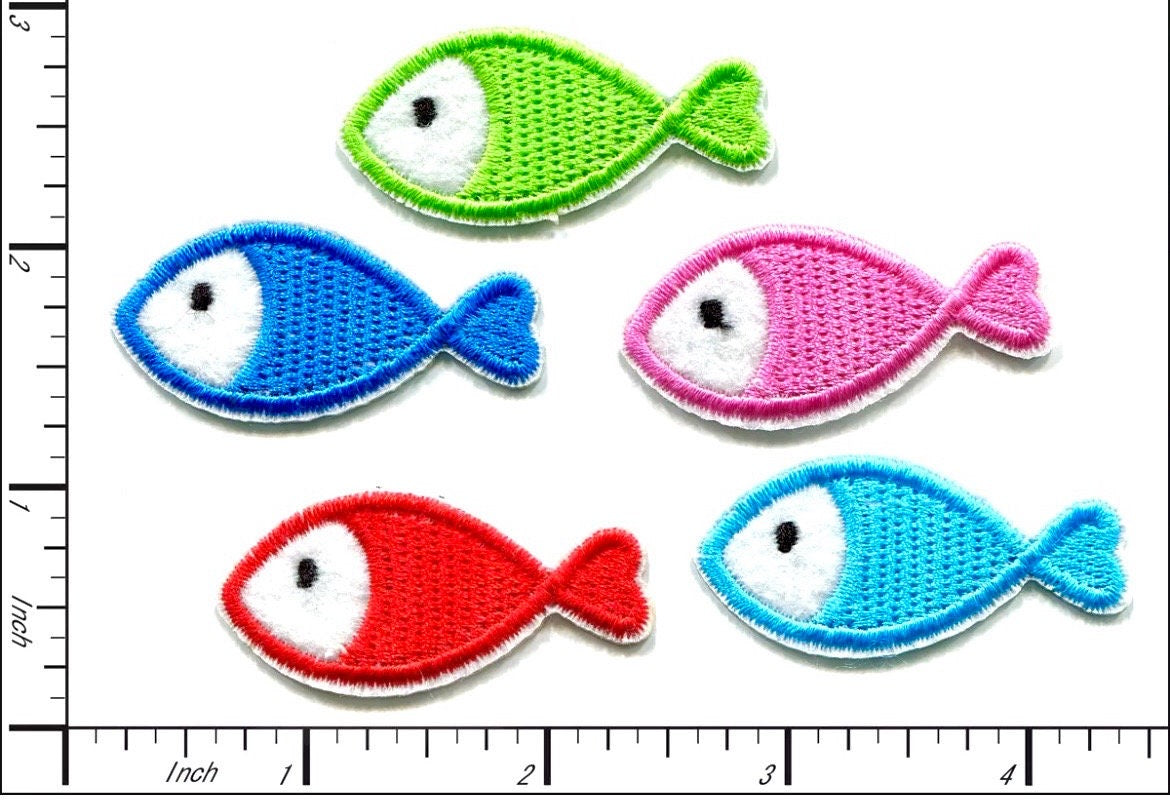FISH Patches Iron On Ready LOT OF (5) Logo Embroidered Brand New High Quality! Fishing Boating Boat