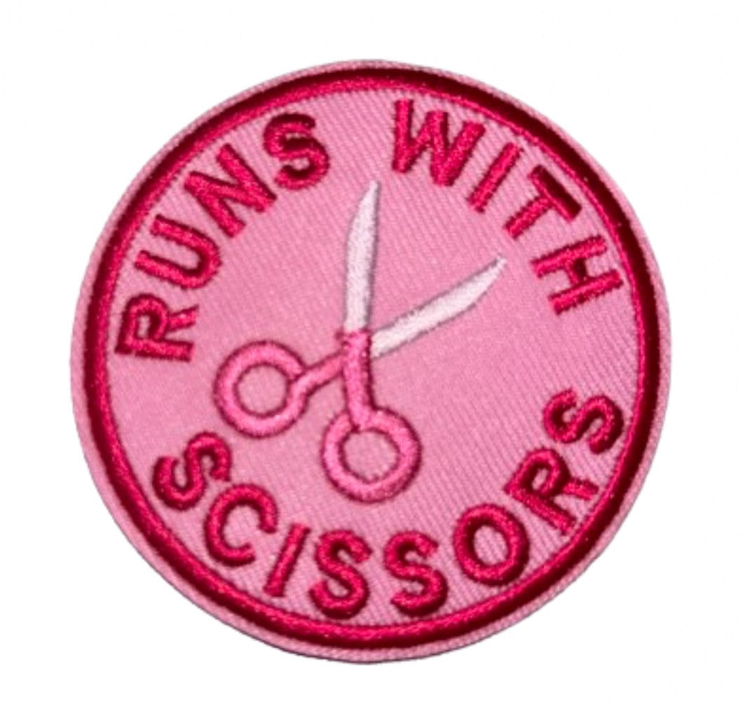 Runs with Scissors Patch Iron On Embroidered Patch Hat Bar Filler Patch Hairstylist Cosmotology
