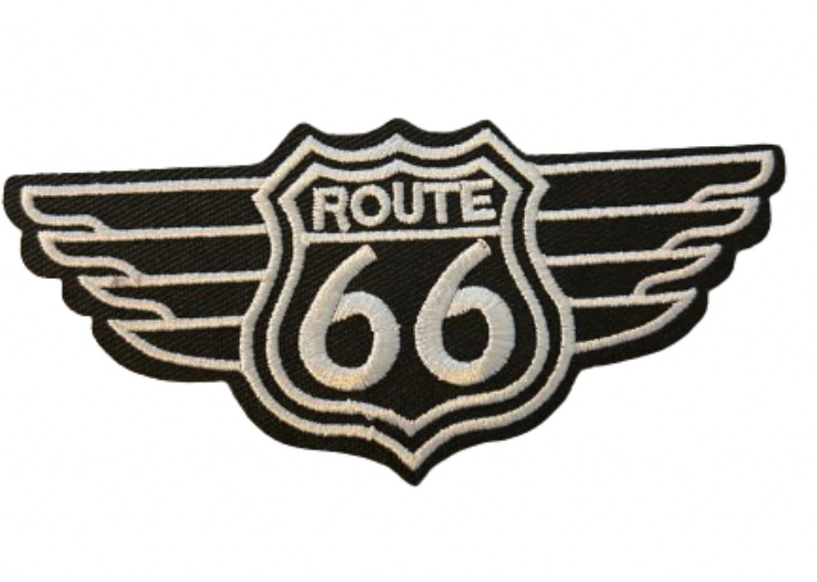 ROUTE 66 Patch Iron on Wing Patch Embroidered High Quality! Highway Road Sign Travel Camper Camping Black