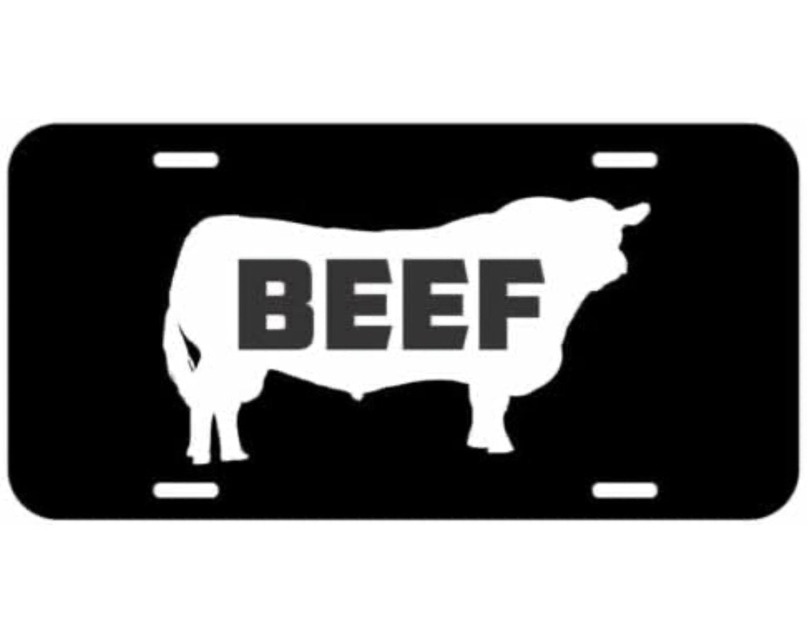 BEEF CHROME Lettering License Plate Vanity Car Tag Aluminum 6x12β Farm