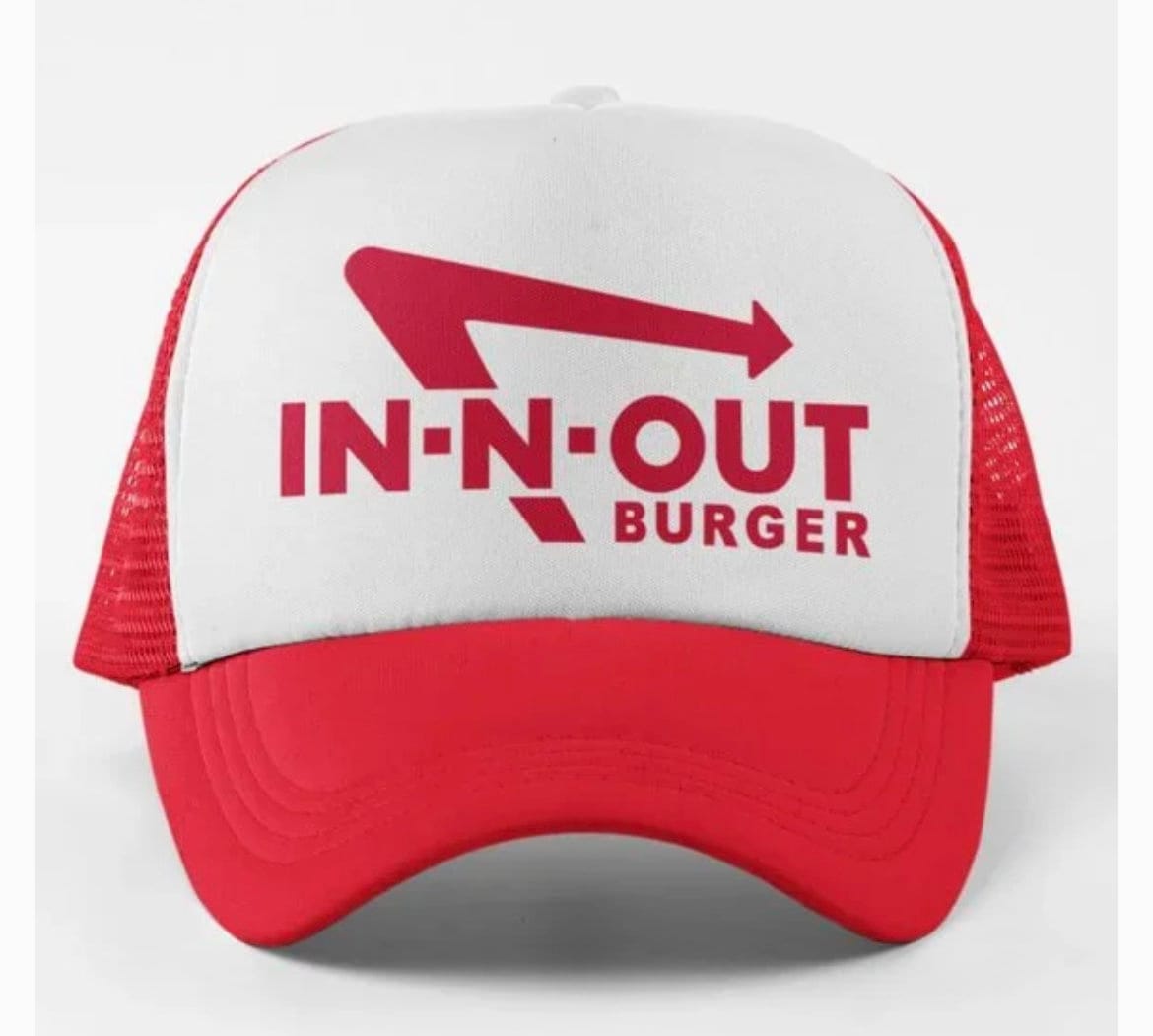 IN-n-OUT Burger Hats or Iron On Patch Iron On Ready Patch Brand New Fast Food Drive Thru Costume Uniform Foam Trucker Cap FREE Shipping!