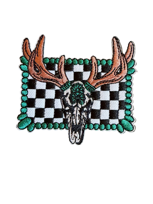 Checkered Cattle Skull Turquoise Patch 12o