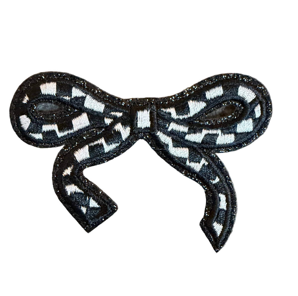 Checkered Glitter Bow Patch