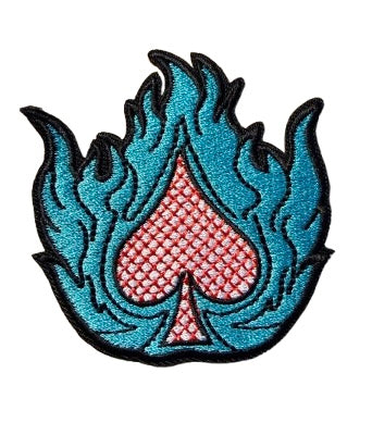 Red Checkered Spade Teal Flame Patch 10qq
