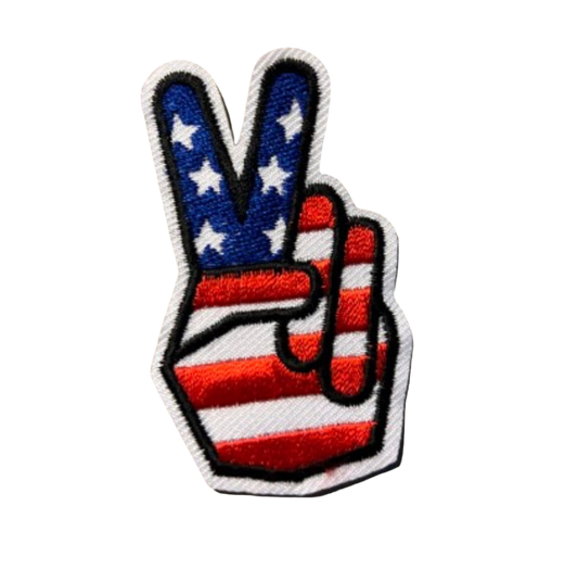 American Flag Peace Sign Patch USA Fingers Iron on Patch Victory Brand New Embroidered High Quality!