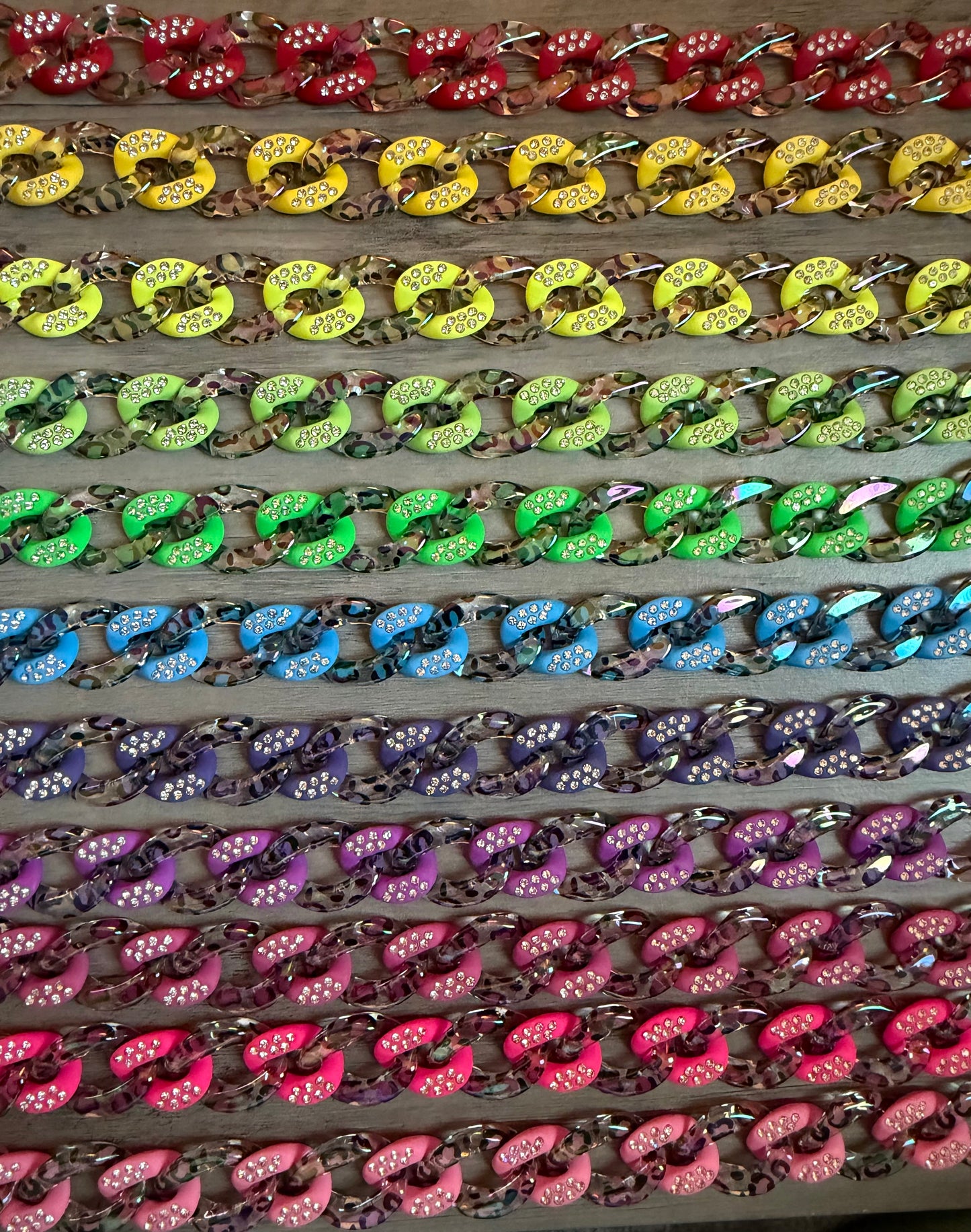 Iridescent Colored Leopard Chains / Checkered and Rhinestone