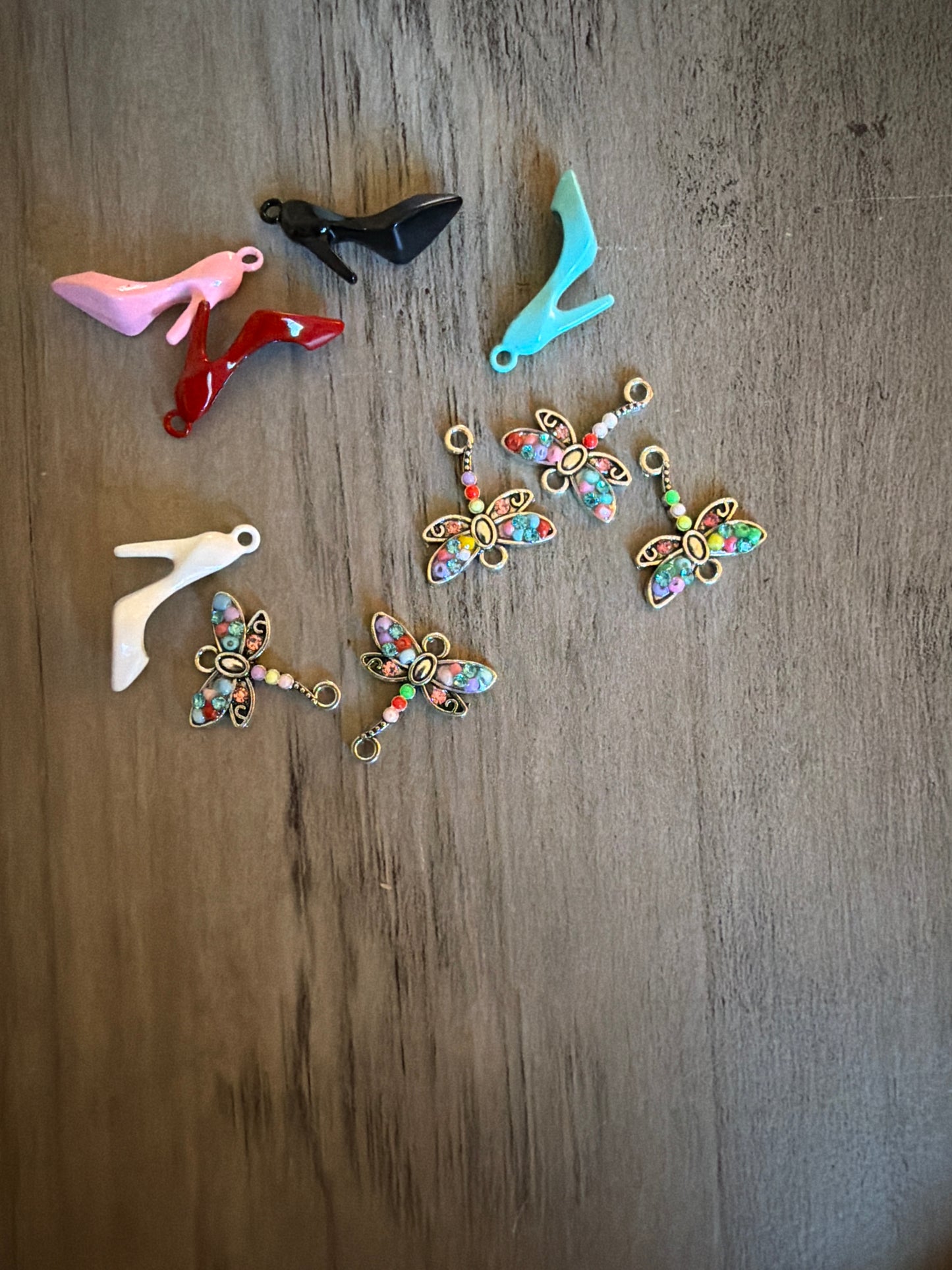 Rhinestone Dragon Fly and Shoe Charm Lot