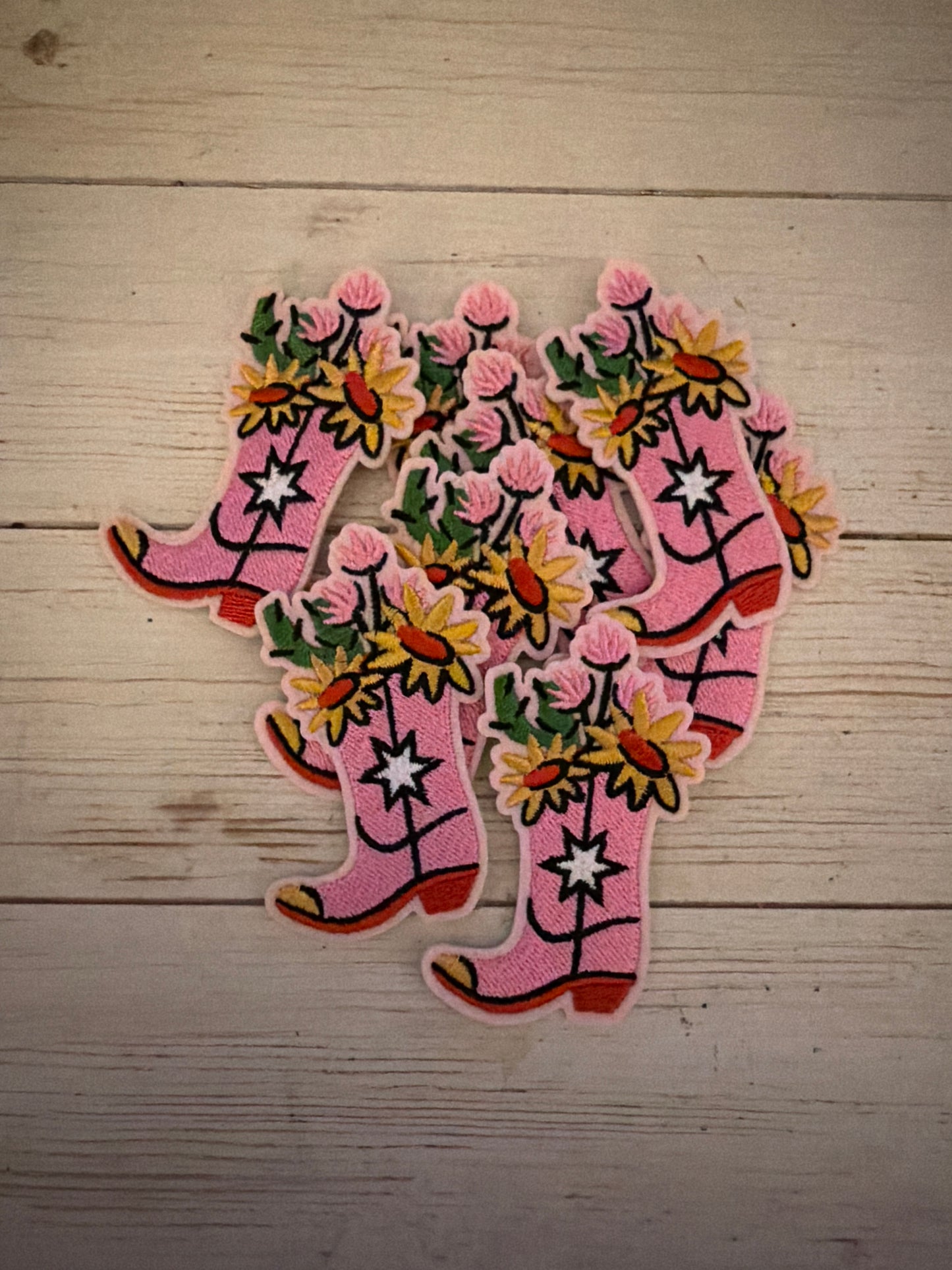 Pink boots with Flowers Patch