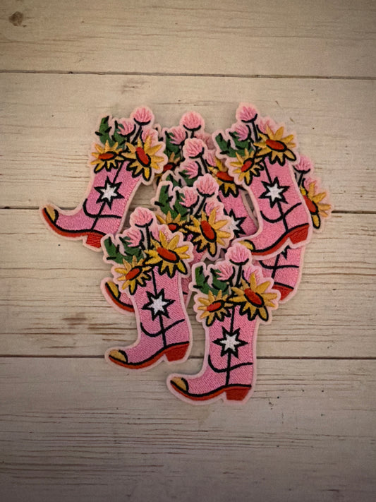 Pink boots with Flowers Patch