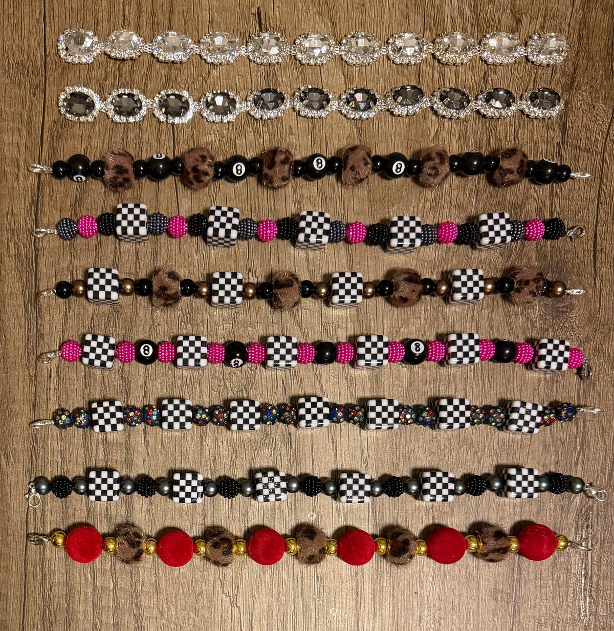 Bling, Checkered, Leopard & 8 Ball Beaded chains