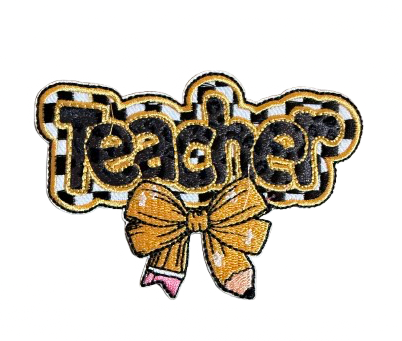 Checkered Teacher Pencil Bow Patch 4k