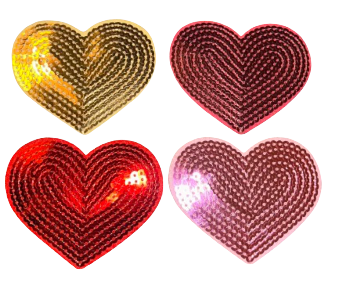 Sequin Heart Patch Lot of 4! Iron On Hat Bar Filler Patch Pink Red Gold Magenta Love