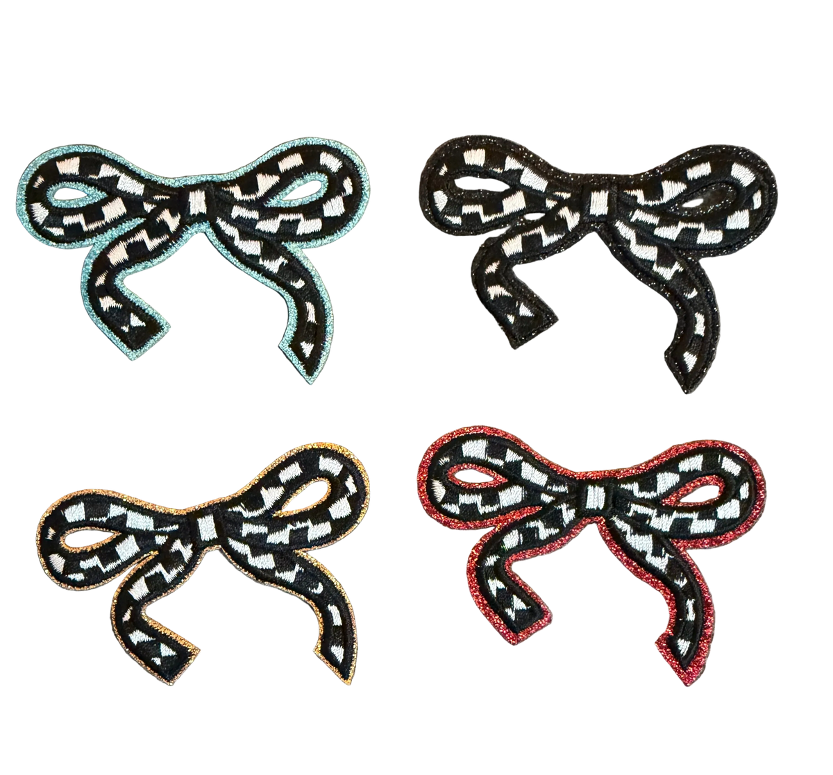 Checkered Glitter Bow Patch