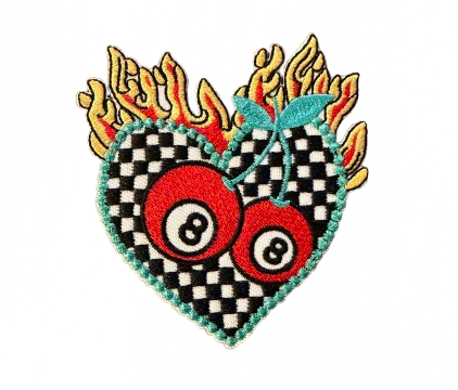 Checkered Heart Flame 8 Ball Patch 2j