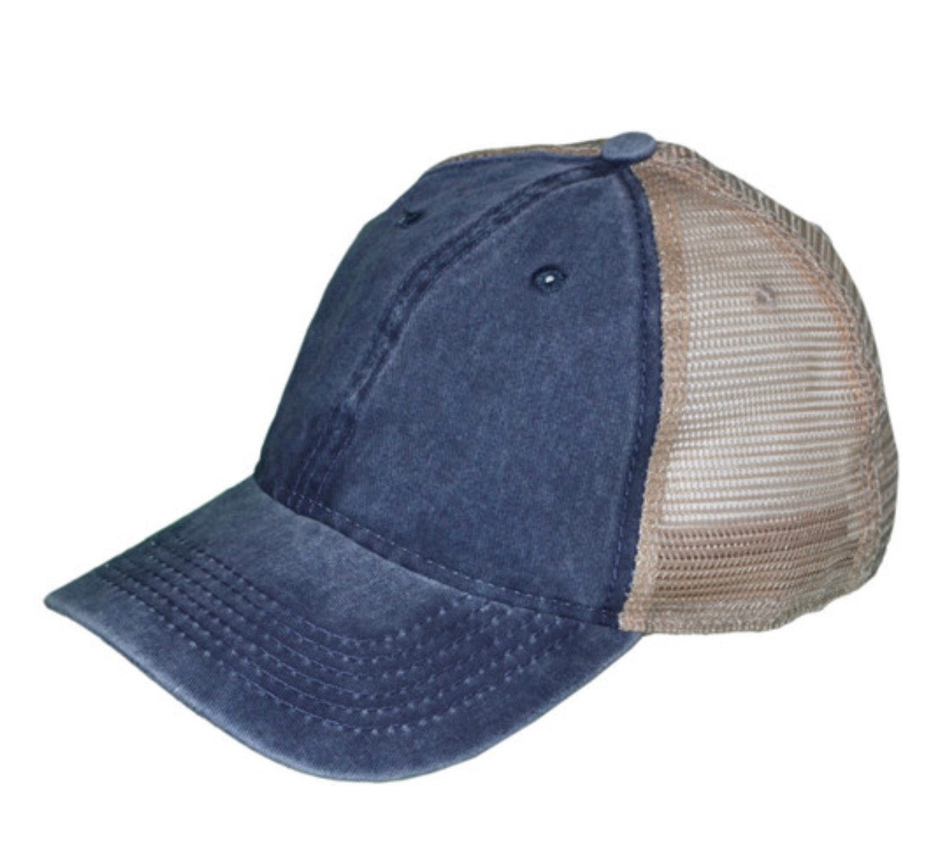 Navy/Khaki Pigment Dyed Low Profile Trucker Hat