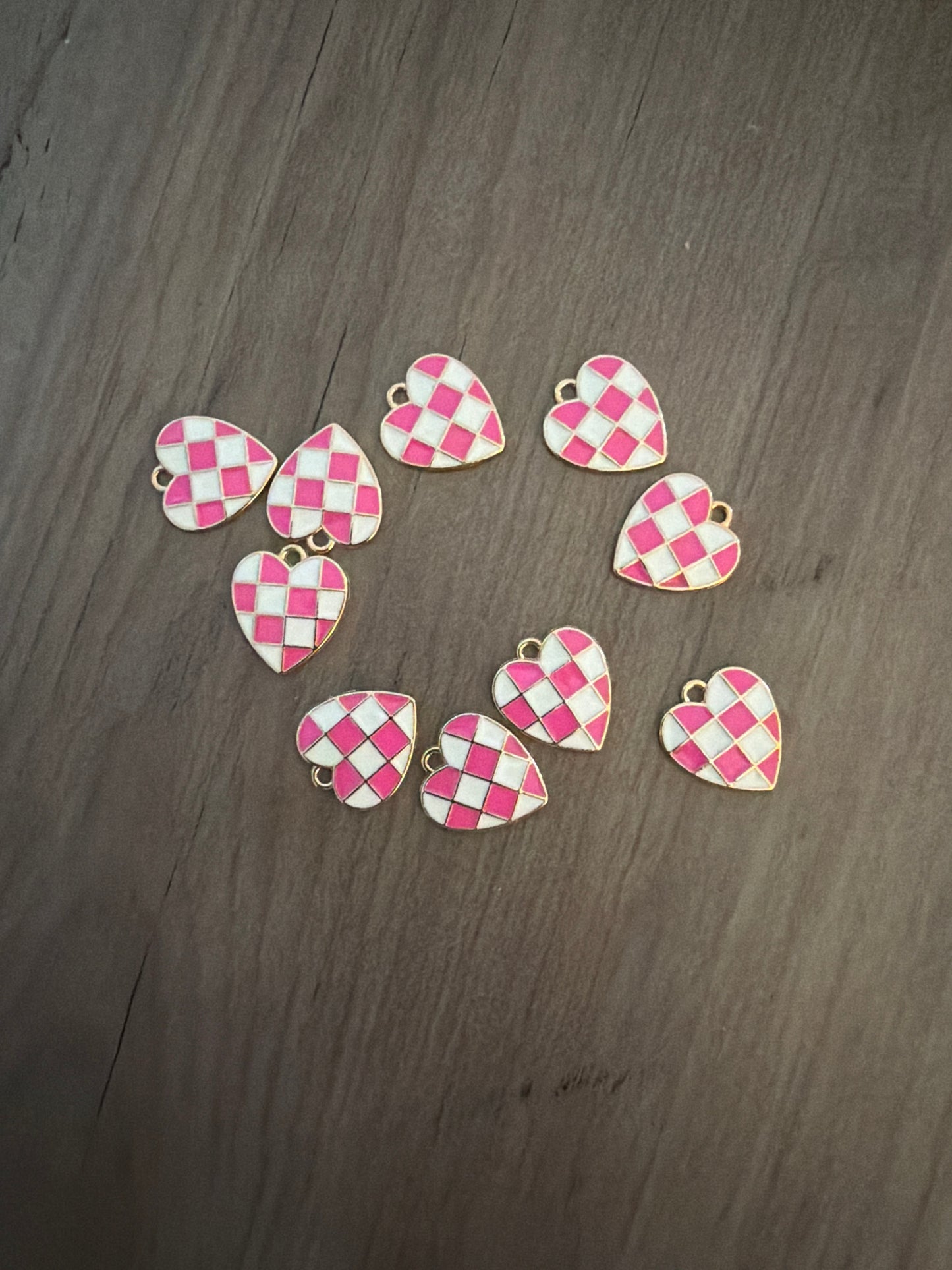 Pink Checkered Heart Charm Lot
