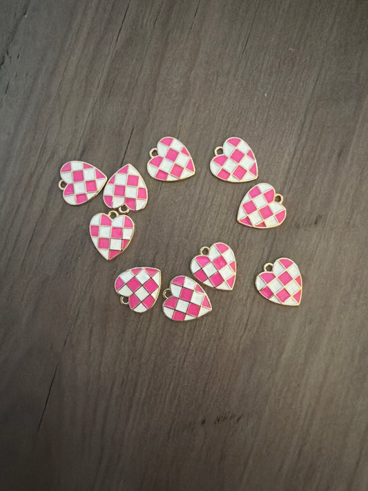 Pink Checkered Heart Charm Lot