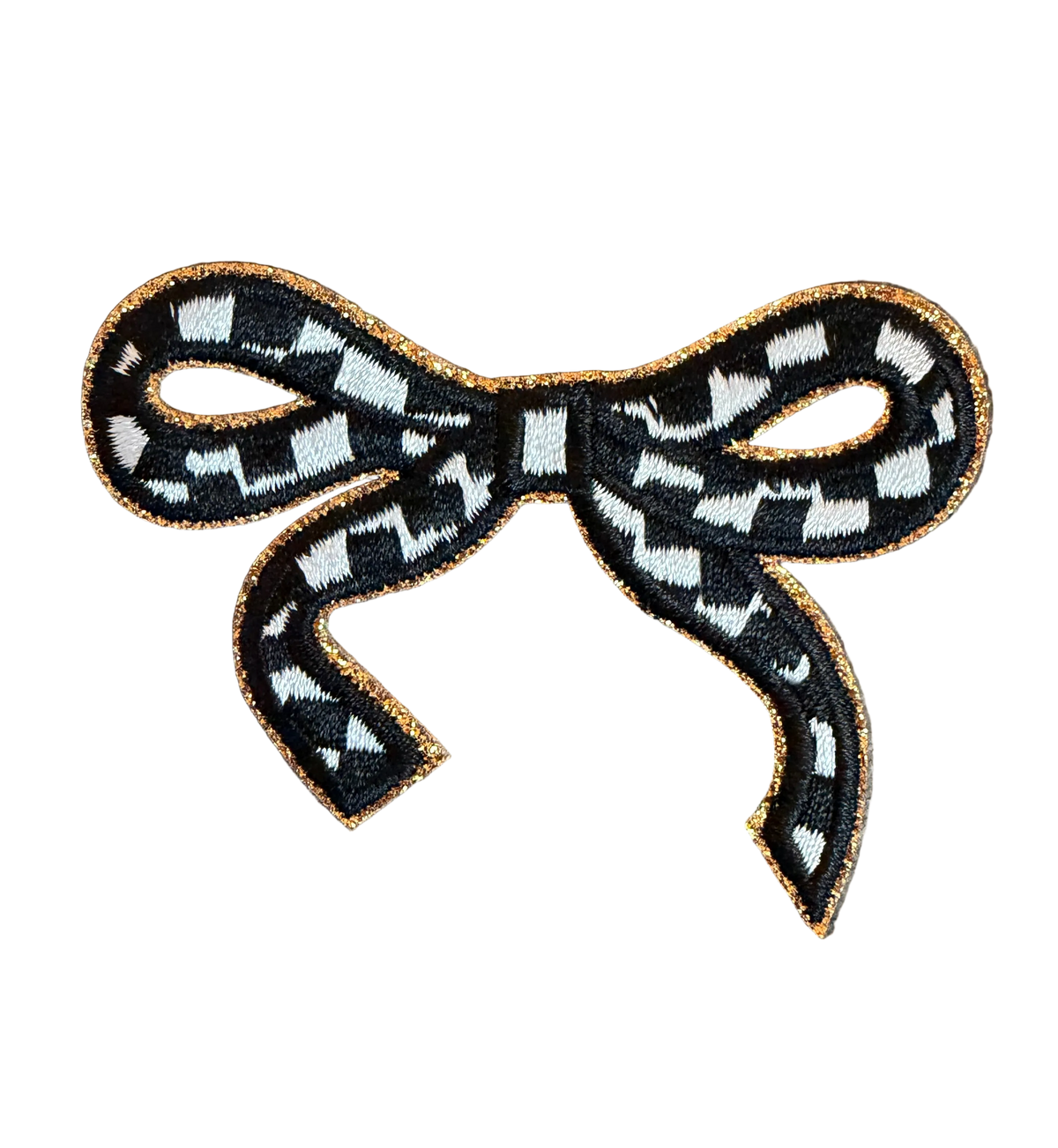 Checkered Glitter Bow Patch