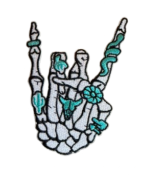 Rock On Skull Turquoise Hand Patch 5j