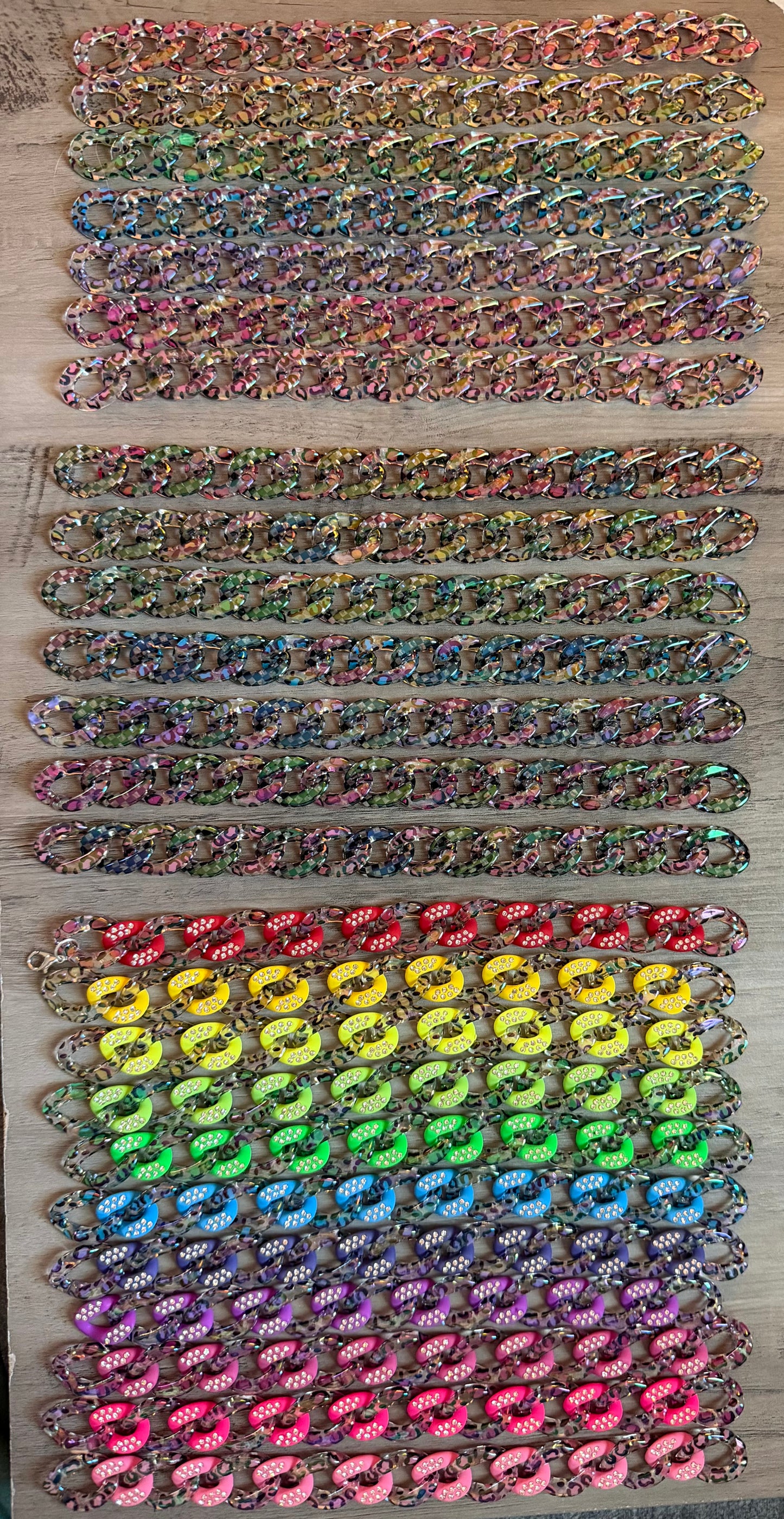 Iridescent Colored Leopard Chains / Checkered and Rhinestone