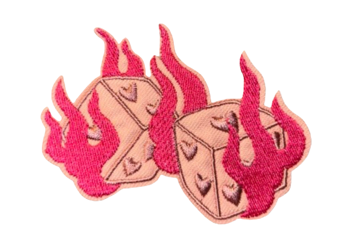 Pink Flaming Dice Patch FIRE Patch Iron on Patch Brand New Burn Casino Double Dice