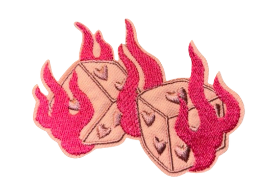 Pink Flaming Dice Patch FIRE Patch Iron on Patch Brand New Burn Casino Double Dice