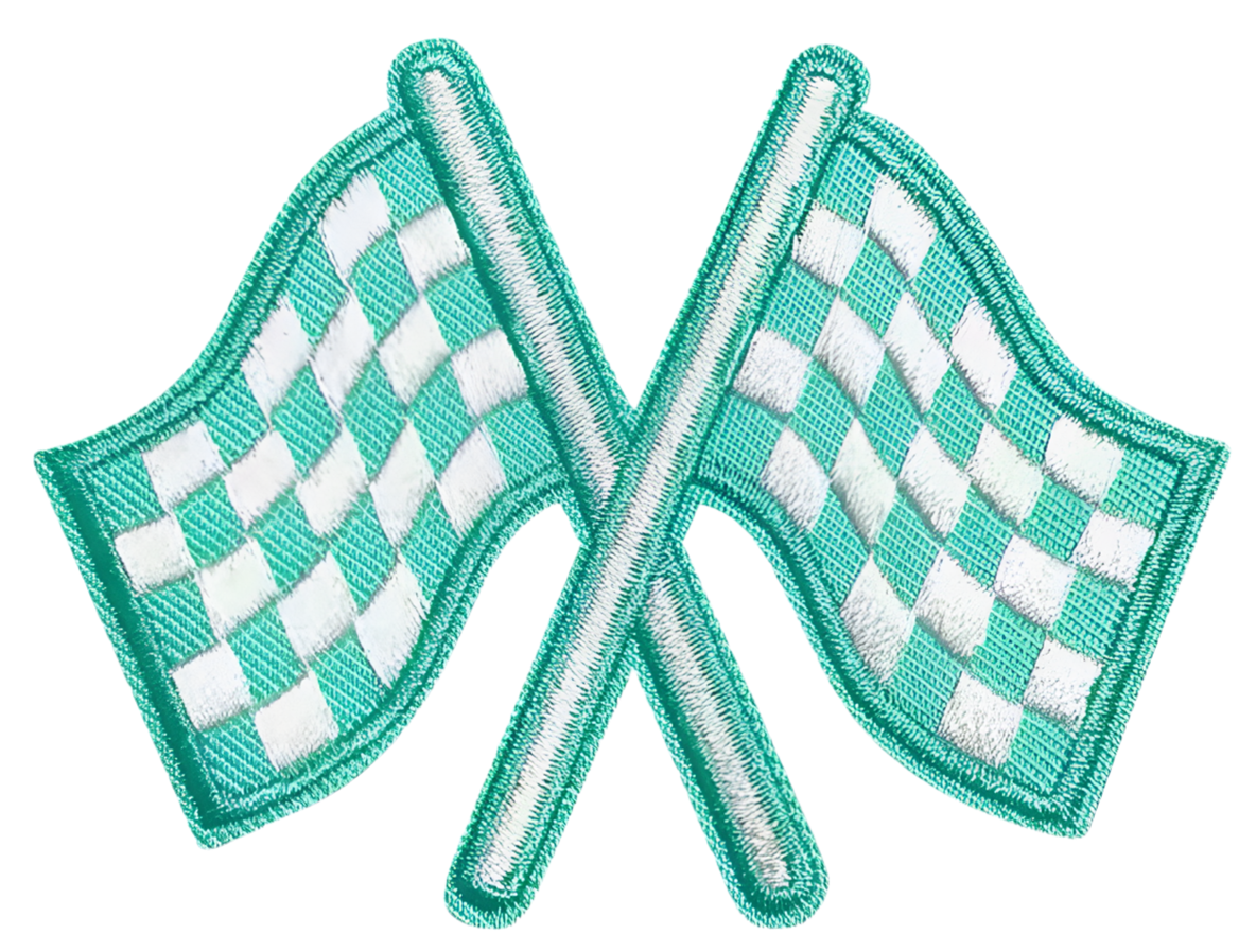 Racing Flag Patch Teal  Iron On Ready Patch  Embroidered Filler Patch Hat Bar Patch Racetrack Turqoise