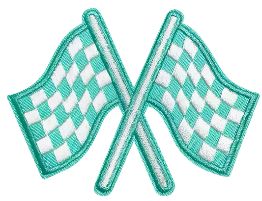 Racing Flag Patch Teal  Iron On Ready Patch  Embroidered Filler Patch Hat Bar Patch Racetrack Turqoise