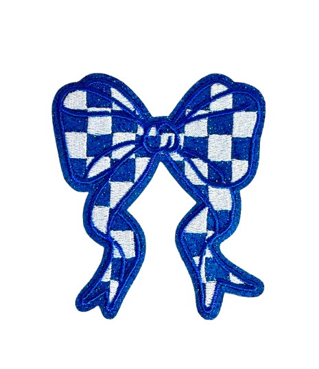 Royal Blue Checkered Glitter Bow Patch