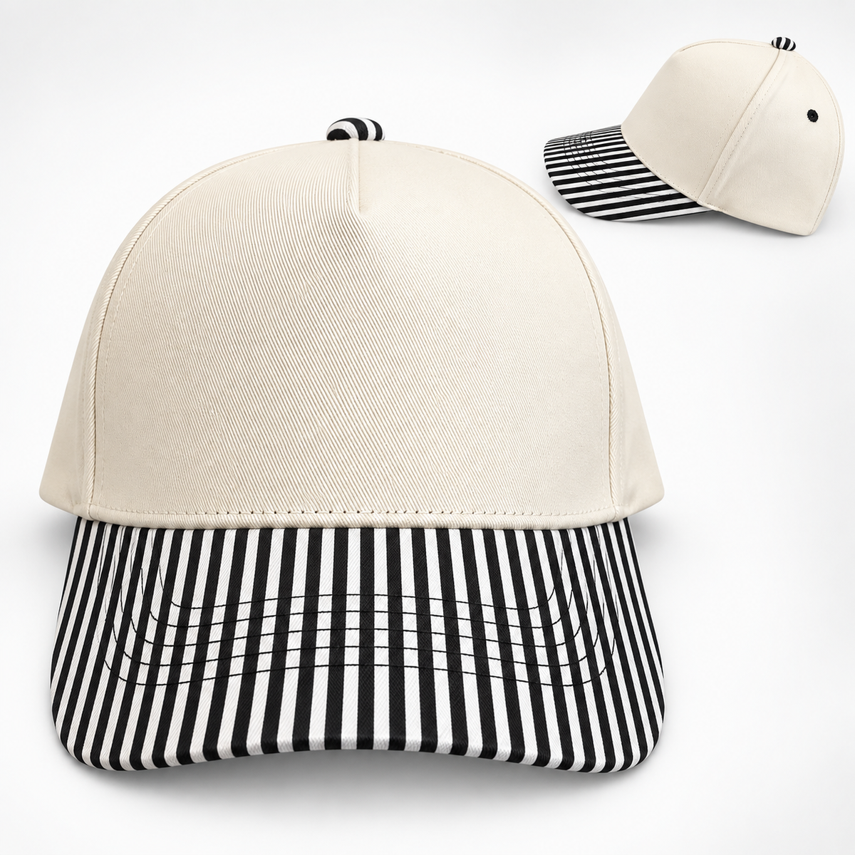 Cream Canvas Black/White Striped Hat