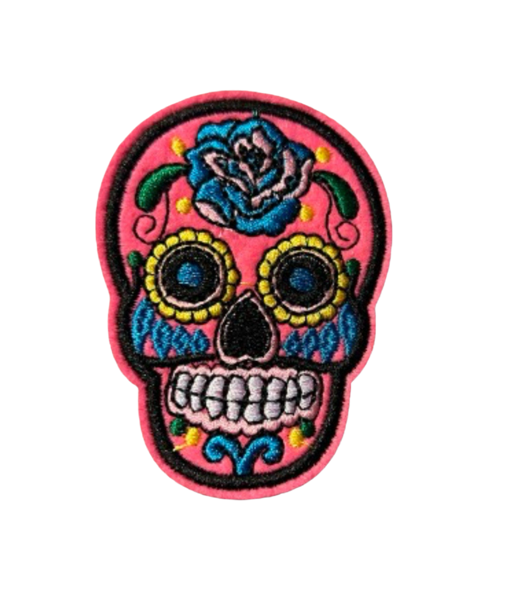 Spanish Sugar Skull Patch Iron On Ready Embroidered Mexican Sugar Skull Day of the Dead Pick Your Color