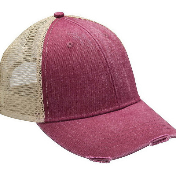 Burgundy/Tan Adams Ollie Distressed Trucker Hat