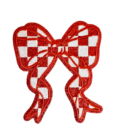 Red checkered Glitter Bow Patch