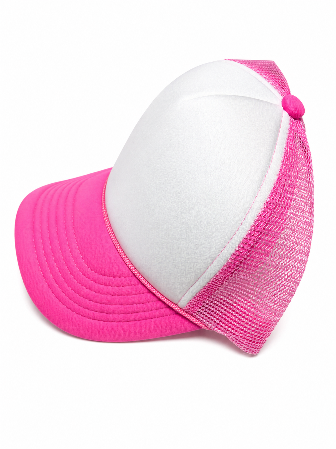 White/Neon Pink Mid Profile Foam Trucker Hat